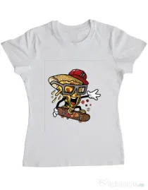 Tricou ADLER dama Pizza Skater Alb