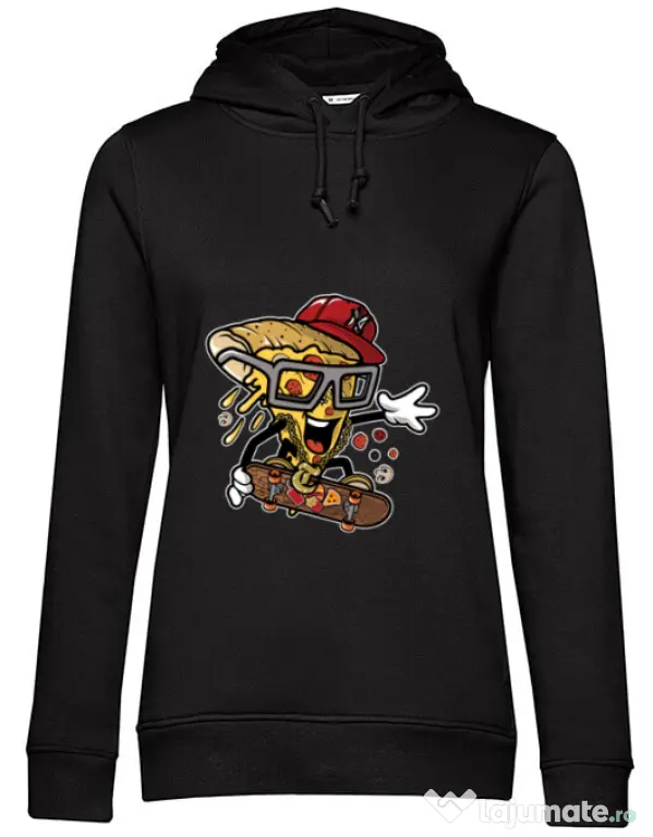 Hoodie dama cu gluga Pizza Skater Negru