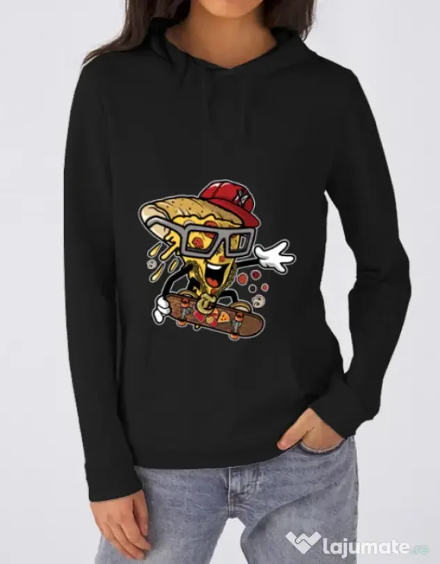 Hoodie dama cu gluga Pizza Skater Negru