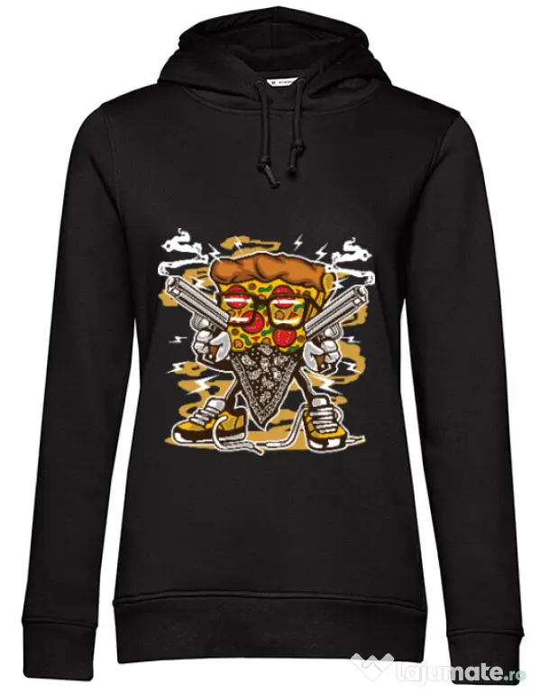 Hoodie dama cu gluga Pizza Gangster Negru