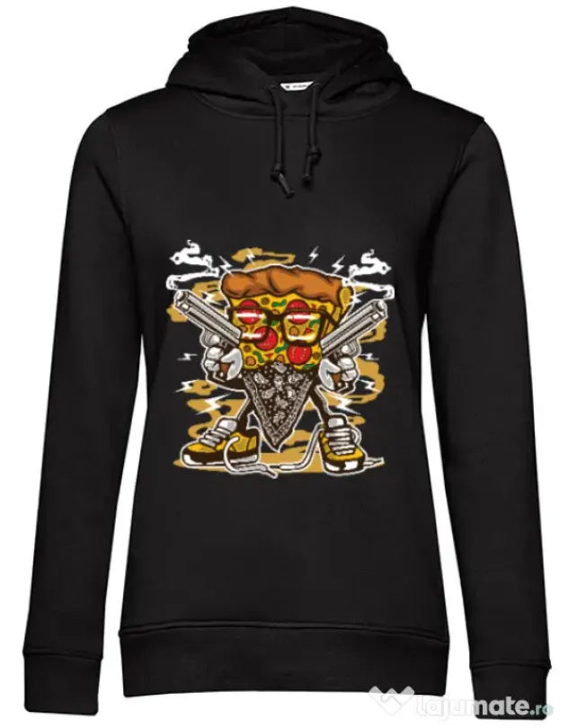 Hoodie dama cu gluga Pizza Gangster Negru