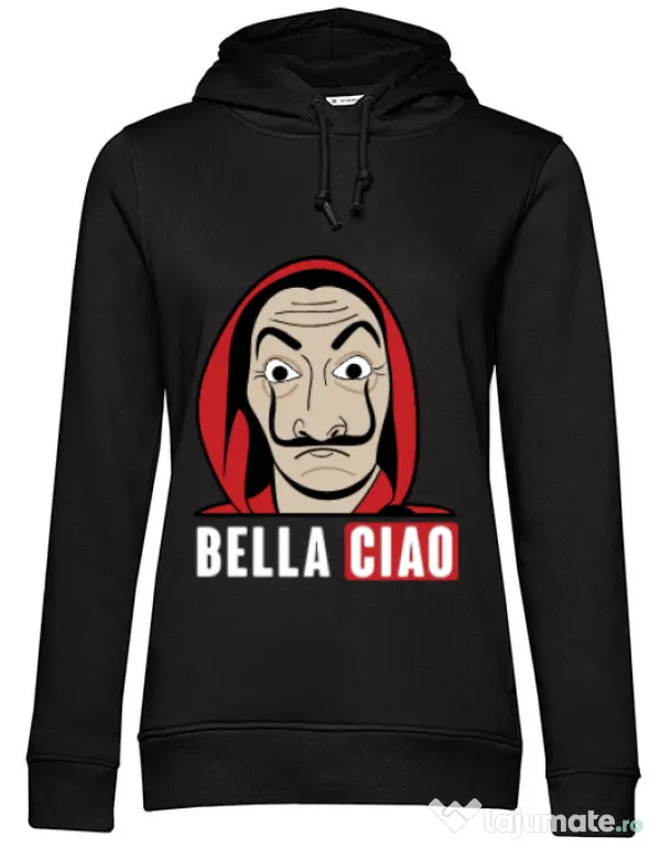 Hoodie dama cu gluga Bella ciao Negru