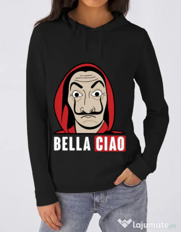 Hoodie dama cu gluga Bella ciao Negru