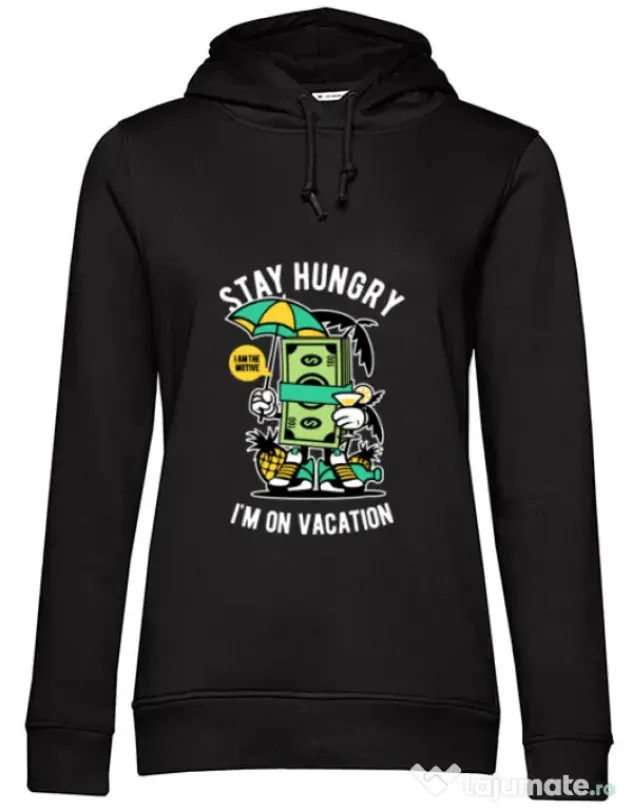 Hoodie dama cu gluga Stay Hungry Negru