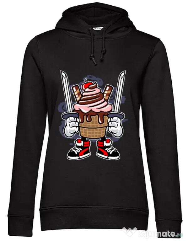 Hoodie dama cu gluga Ice Cream Ninja Negru