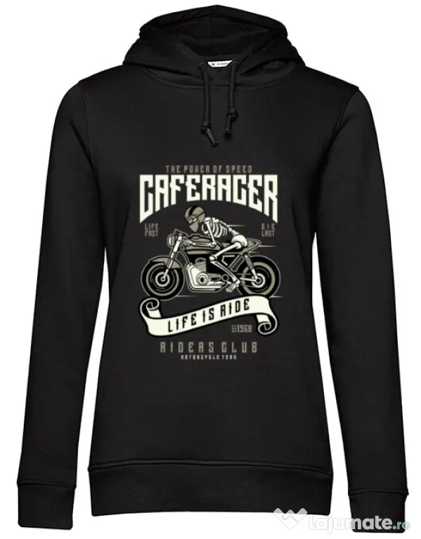 Hoodie dama cu gluga Speed of Caferacer Negru