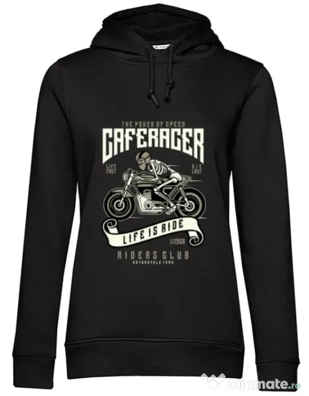 Hoodie dama cu gluga Speed of Caferacer Negru