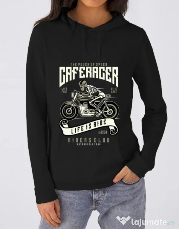 Hoodie dama cu gluga Speed of Caferacer Negru