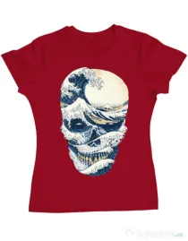 Tricou ADLER dama The Great Wave off Skull Rosu