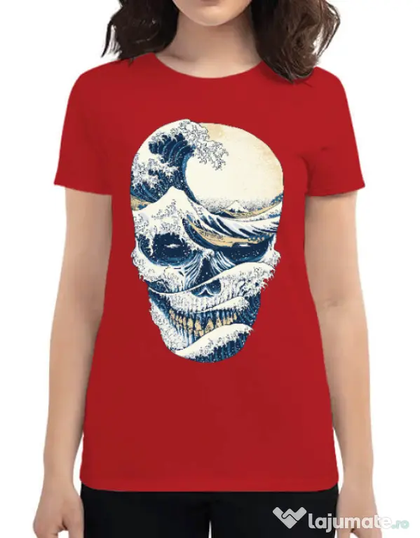 Tricou ADLER dama The Great Wave off Skull Rosu