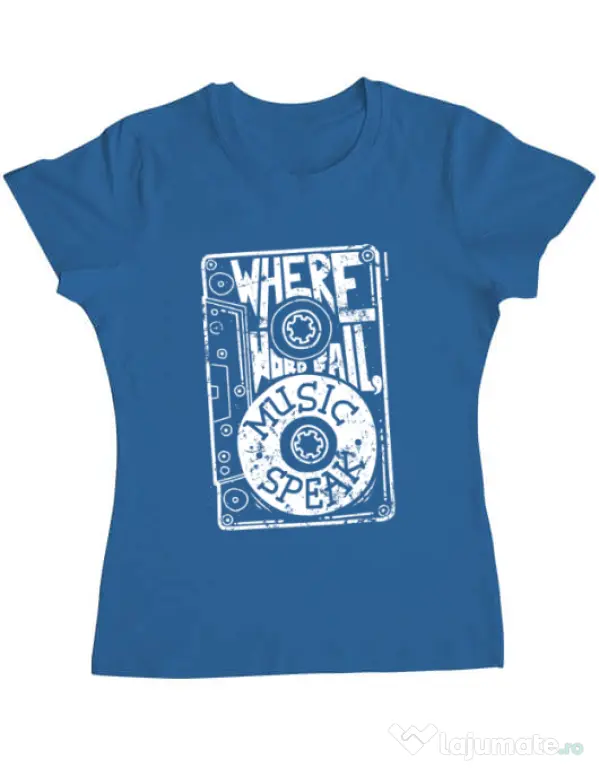 Tricou ADLER dama Where words fail, music speaks Albastru azuriu