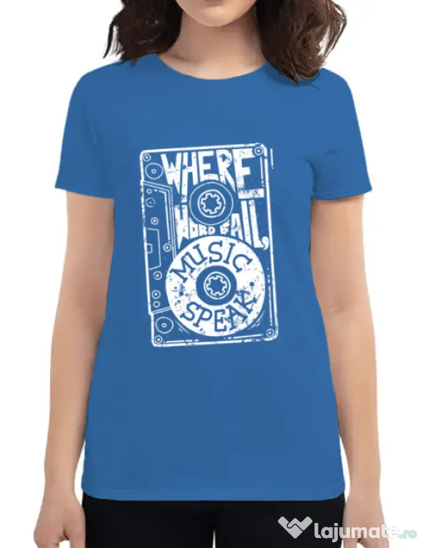 Tricou ADLER dama Where words fail, music speaks Albastru azuriu