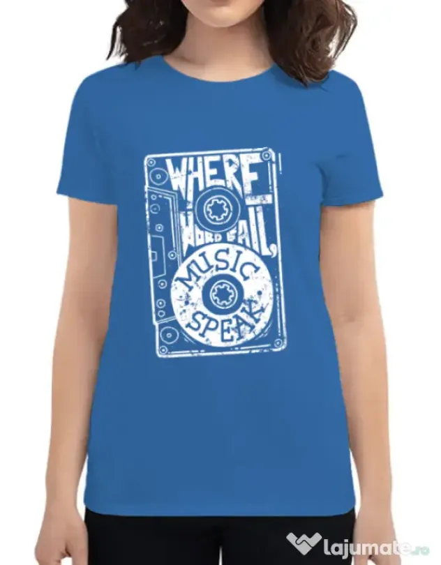 Tricou ADLER dama Where words fail, music speaks Albastru azuriu