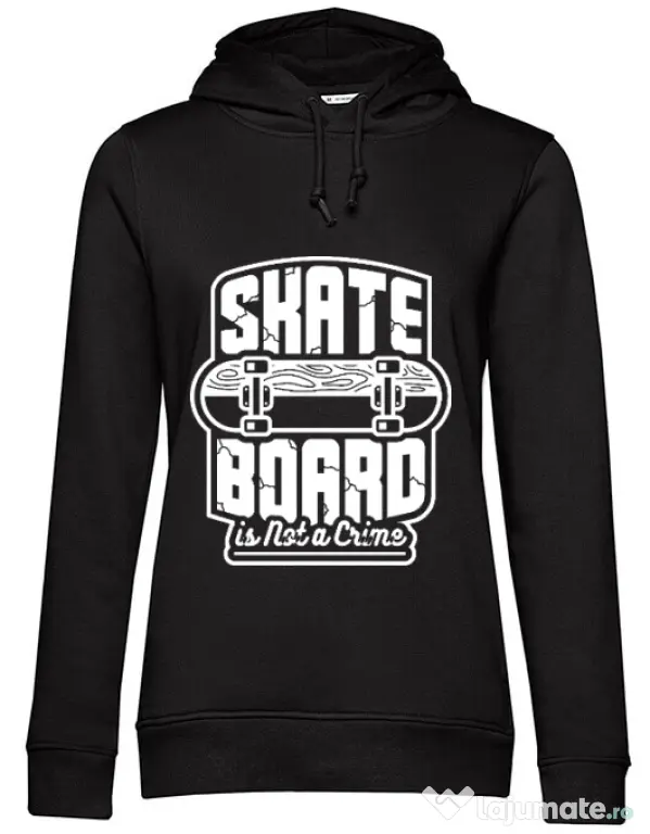 Hoodie dama cu gluga Skate Board Negru