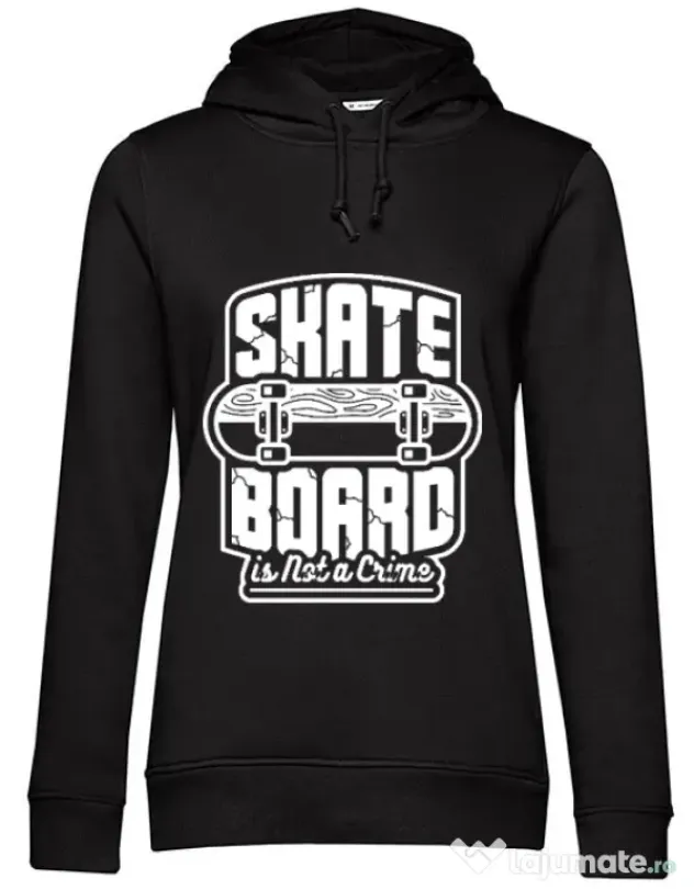 Hoodie dama cu gluga Skate Board Negru