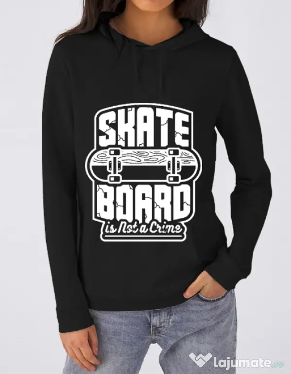 Hoodie dama cu gluga Skate Board Negru