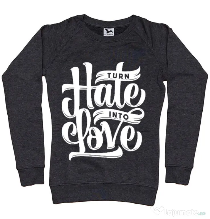 Bluza ADLER dama Turn Hate Into Love Negru melanj