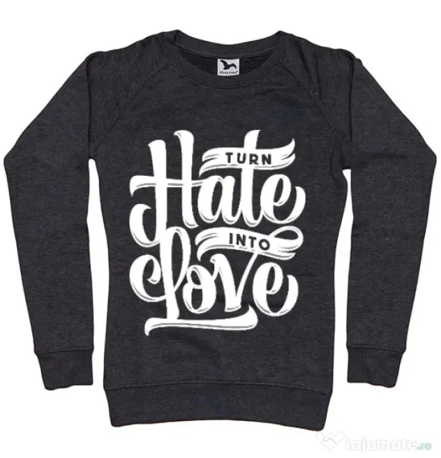 Bluza ADLER dama Turn Hate Into Love Negru melanj