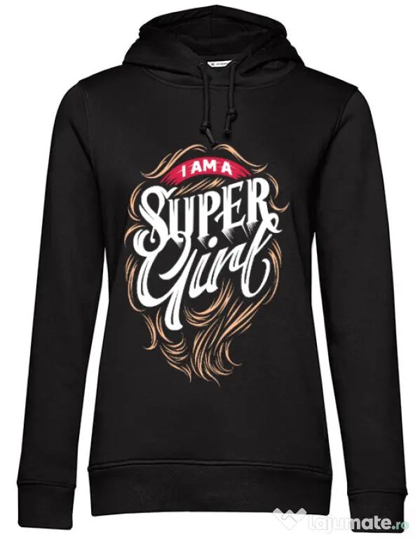 Hoodie dama cu gluga I am a Super Girl Negru