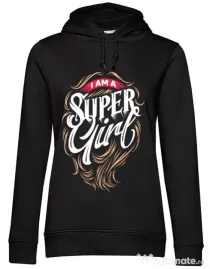 Hoodie dama cu gluga I am a Super Girl Negru