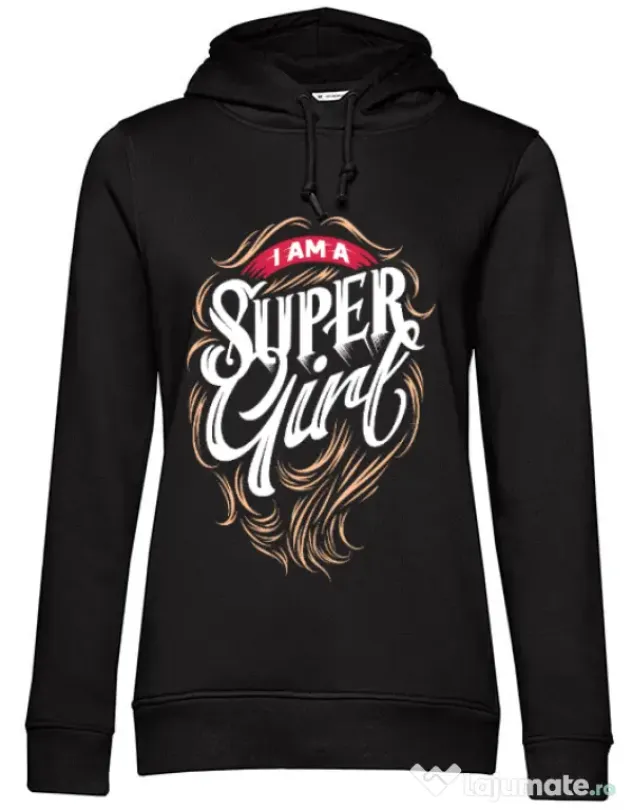 Hoodie dama cu gluga I am a Super Girl Negru