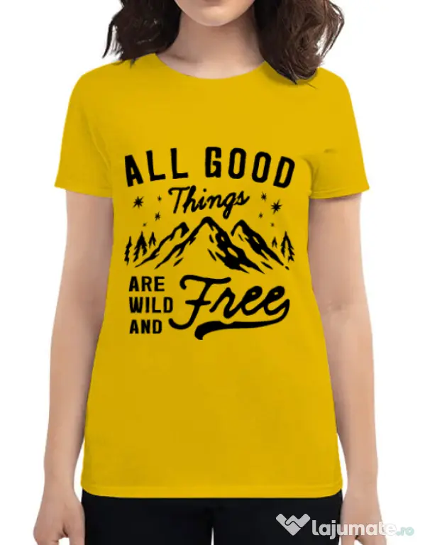Tricou ADLER dama All Good Things Are Wild And Free Galben