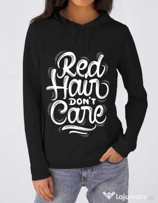 Hoodie dama cu gluga Red Hair Dont Care Negru