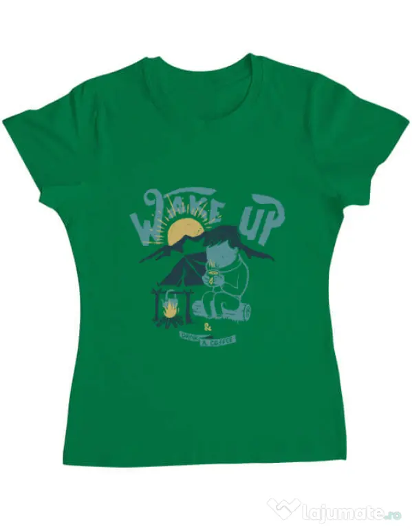 Tricou ADLER dama Wake up and drink a coffee Verde mediu