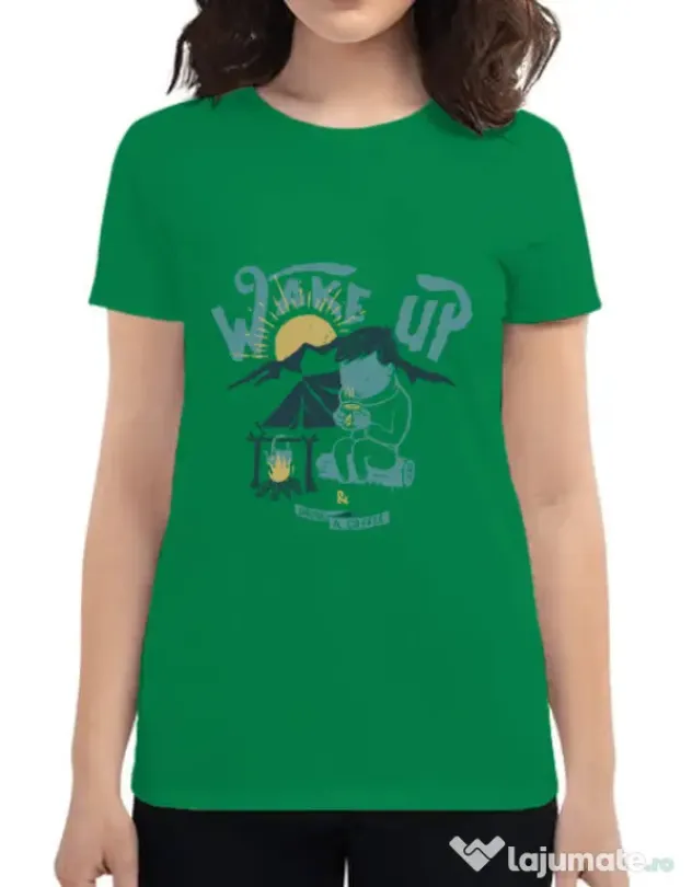 Tricou ADLER dama Wake up and drink a coffee Verde mediu