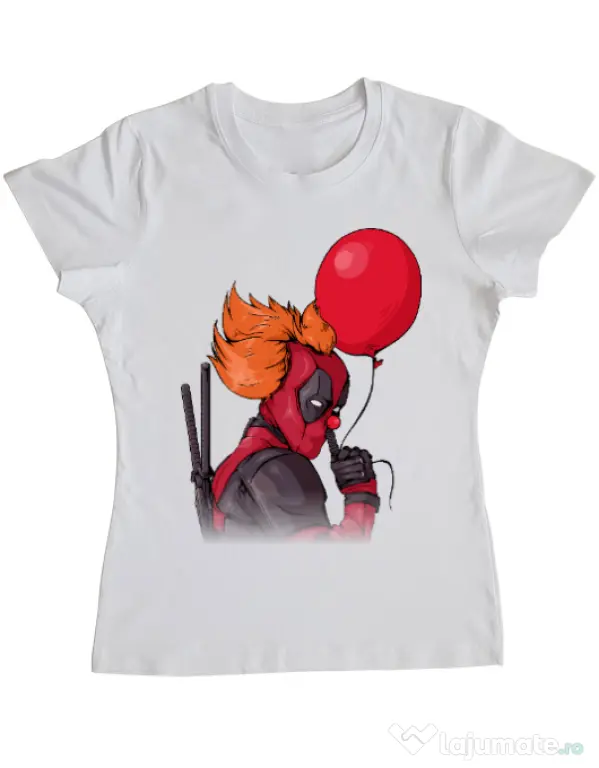Tricou ADLER dama IT is Deadpool Alb