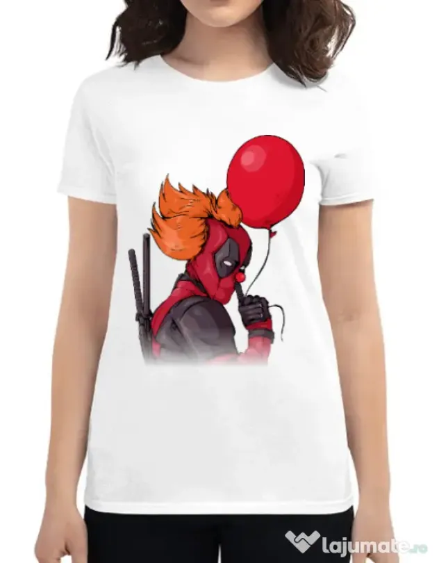 Tricou ADLER dama IT is Deadpool Alb