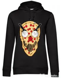 Hoodie dama cu gluga Pizza skull Negru