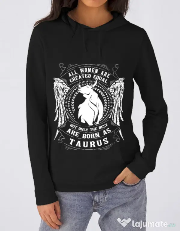 Hoodie dama cu gluga The best women are born as Taurus Negru
