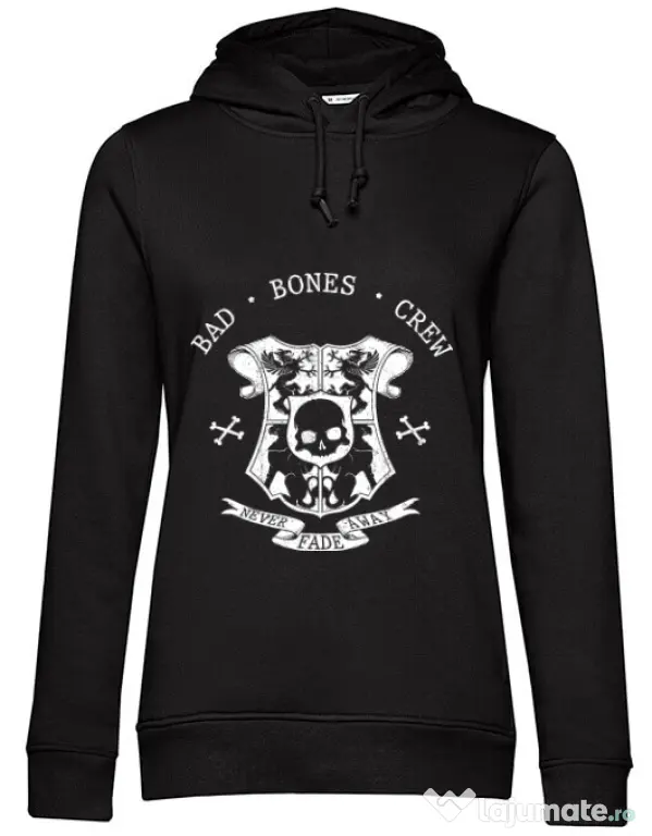 Hoodie dama cu gluga Bad bones crew crest Negru