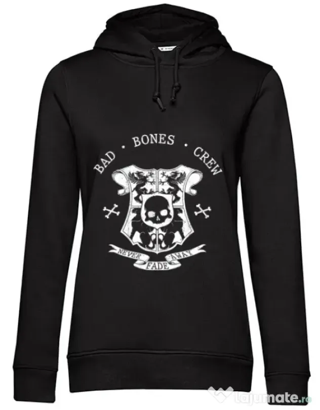 Hoodie dama cu gluga Bad bones crew crest Negru