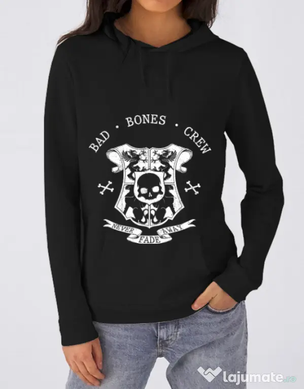 Hoodie dama cu gluga Bad bones crew crest Negru