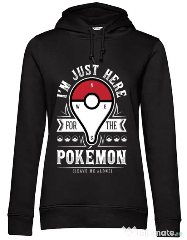 Hoodie dama cu gluga Here for the Pokemon Negru