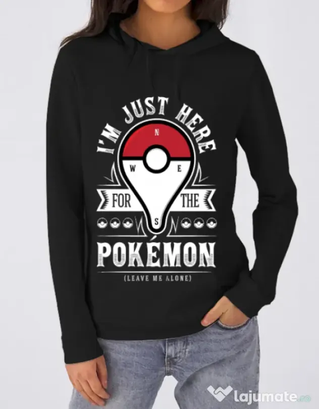Hoodie dama cu gluga Here for the Pokemon Negru