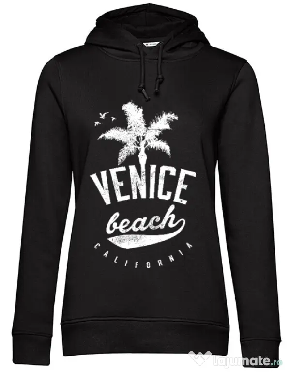 Hoodie dama cu gluga Venice beach California Negru