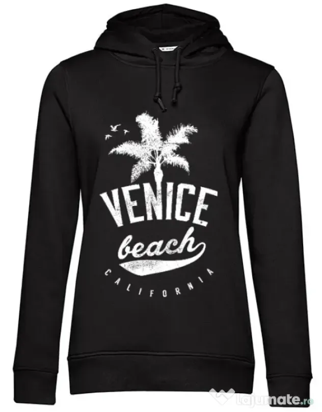 Hoodie dama cu gluga Venice beach California Negru