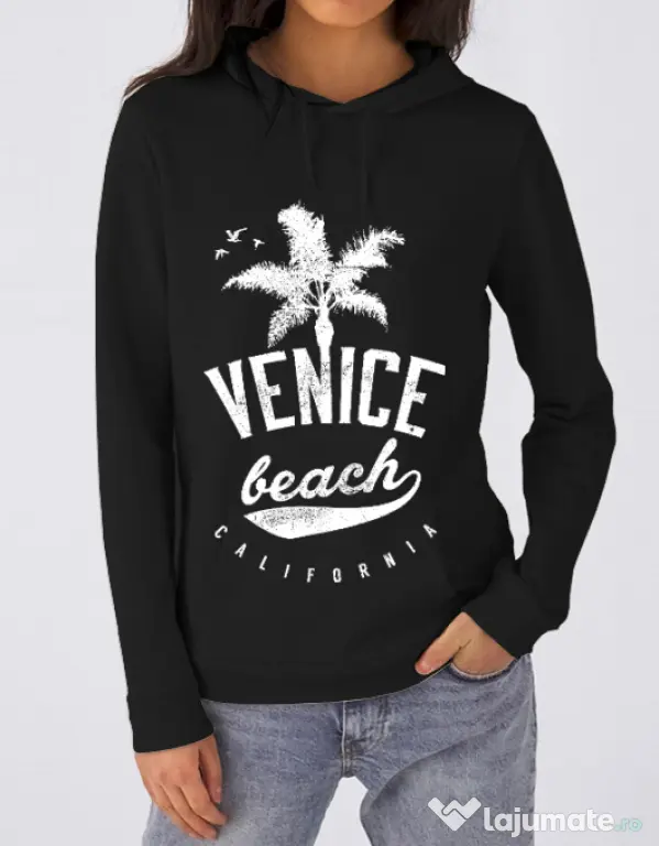 Hoodie dama cu gluga Venice beach California Negru