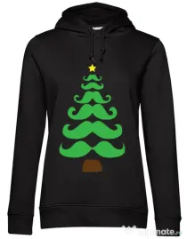 Hoodie dama cu gluga Moustache Christmas tree Negru