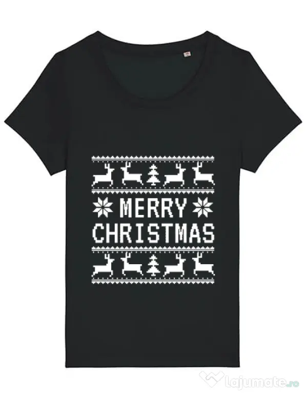 Tricou STANLEY STELLA dama Merry Christmas Ugly Sweater Negru