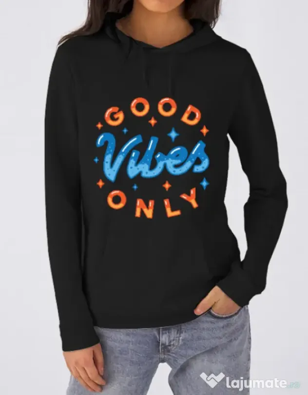 Hoodie dama cu gluga Good vibes only Negru