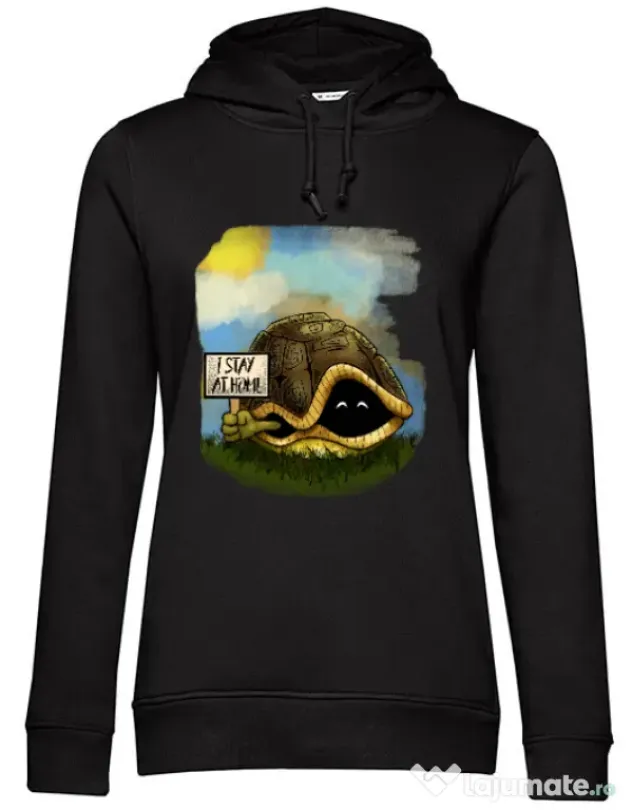 Hoodie dama cu gluga I stay home Negru