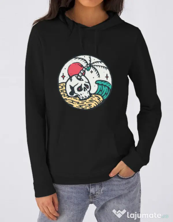 Hoodie dama cu gluga Skull and beach Negru