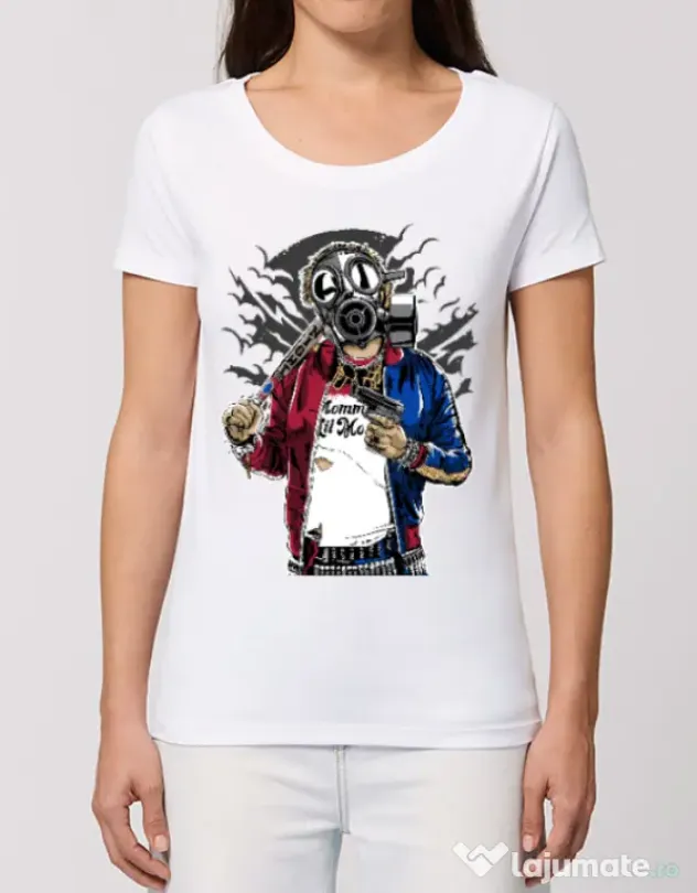 Tricou STANLEY STELLA dama Suicide gas mask Alb
