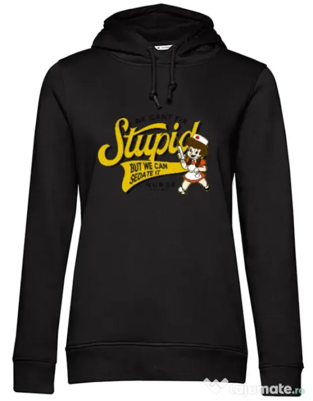 Hoodie dama cu gluga Can\'t fix stupid Negru