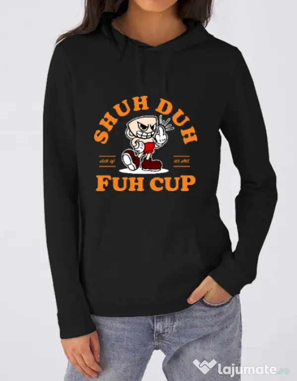 Hoodie dama cu gluga Shut the fuh cup Negru