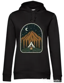 Hoodie dama cu gluga Camp mountain night Negru